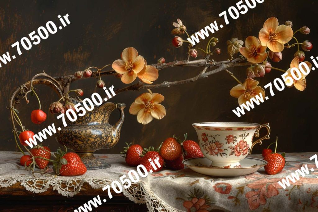عکس فنجان چای و گلدان گل