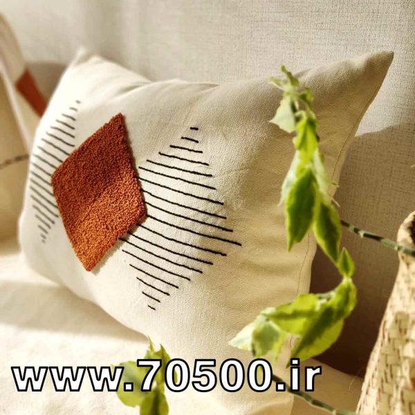 ست کوسن و شال مبل پانچ دوزی طرح لوزی دارچینی