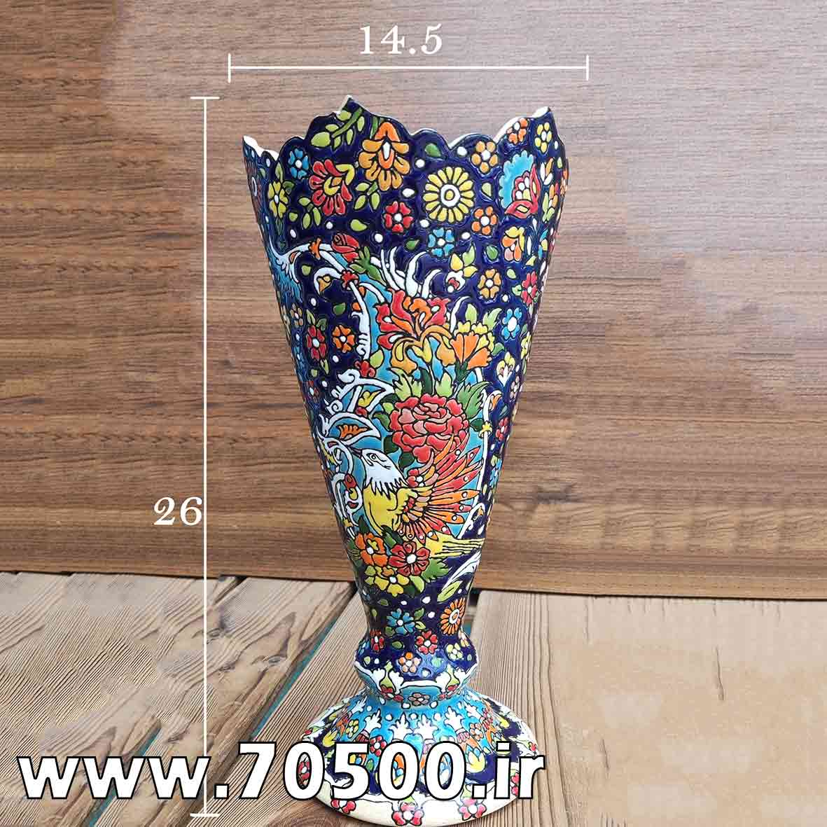 گلدان میناکاری سفالی طرح گل و مرغ