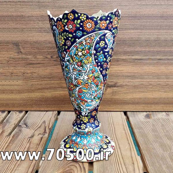 گلدان میناکاری سفالی طرح گل و مرغ