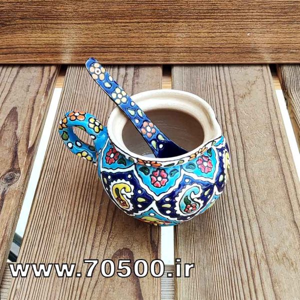 شکرپاش میناکاری سفالی با قاشق