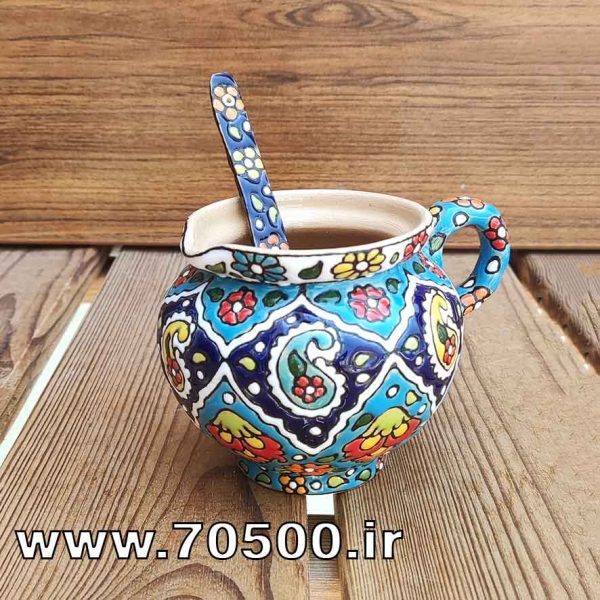 شکرپاش میناکاری سفالی با قاشق