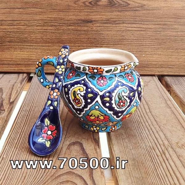 شکرپاش میناکاری سفالی با قاشق