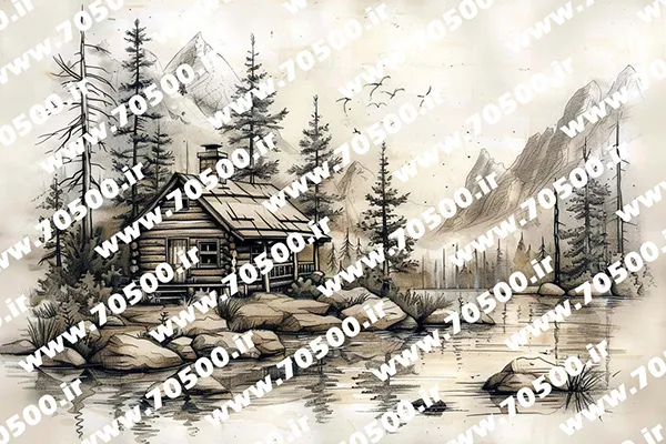 دانلود تصویر منظره کلبه کنار برکه